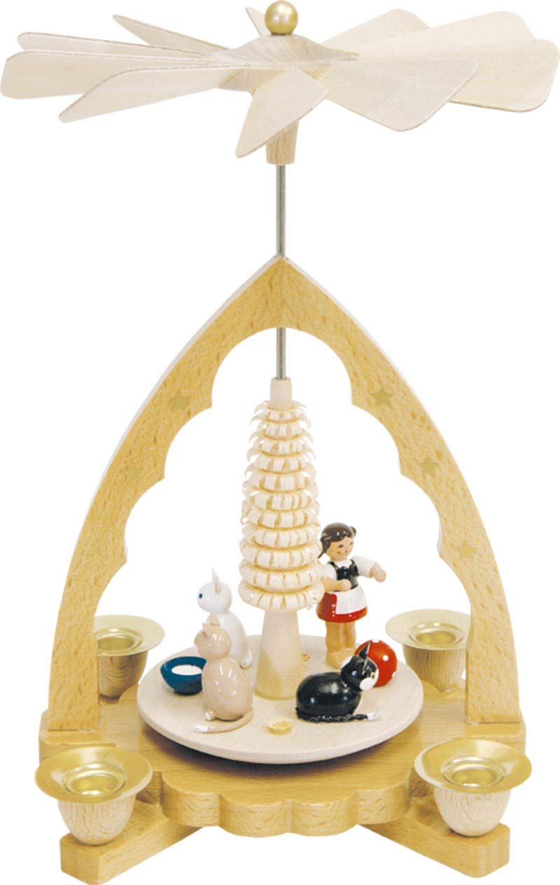 Weihnachtspyramide Katzen, 19 cm hoch, original Erzgebirge