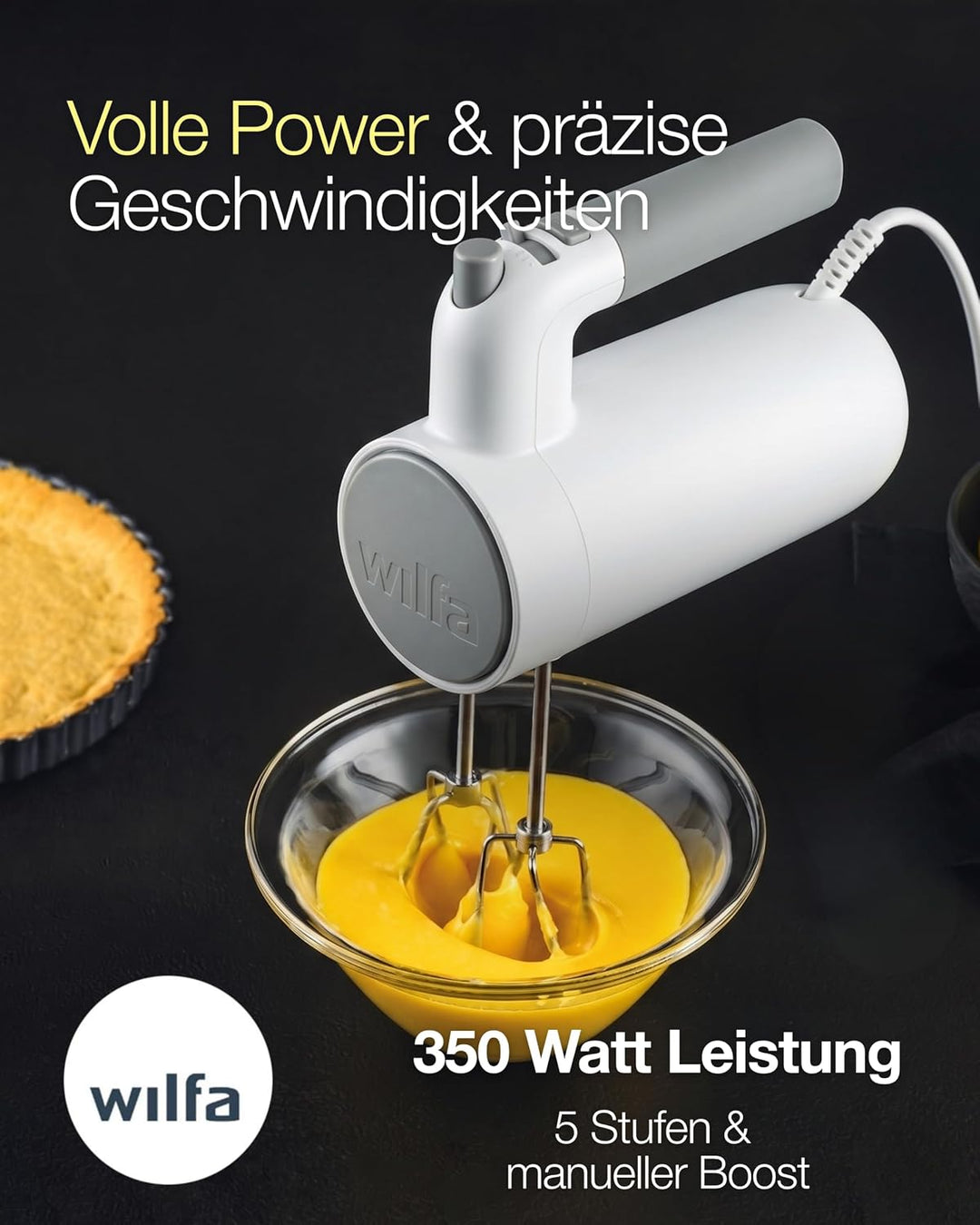 Wilfa Handmixer Easy Mix 350 I 350 Watt I 5 Geschwindigkeiten I Boost-Funktion und Auswurf-Funktion
