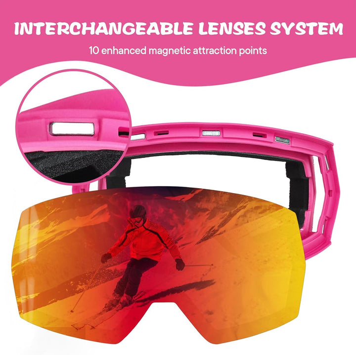 YOZISS Unisex Skibrille für Herren und Damen Jungen,OTG Snowboardbrille UV400 Schutz Skibrille für B