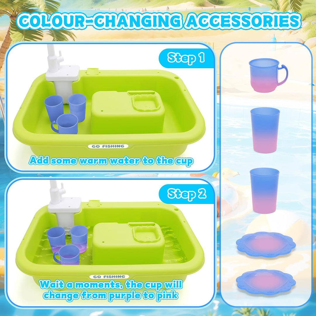 deAO 4-in-1 Kinder Waschbecken mit Wasserfunktion & Sand- und Wassertisch – Wasserspieltisch Outdoor
