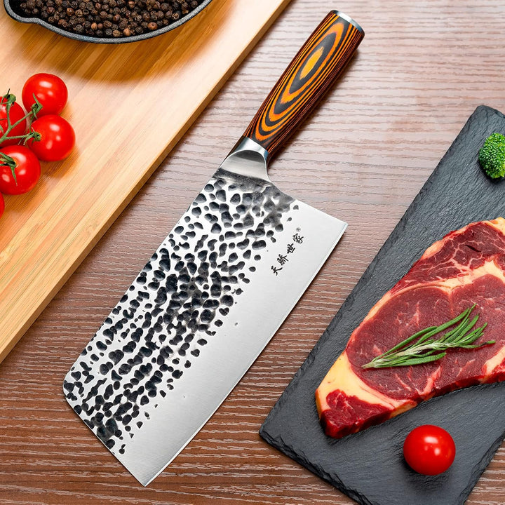 TJ POP Hackmesser Chinesisches Kochmesser Professionelles 21cm, Scharfer Full-Tang Fleischerbeil, 50