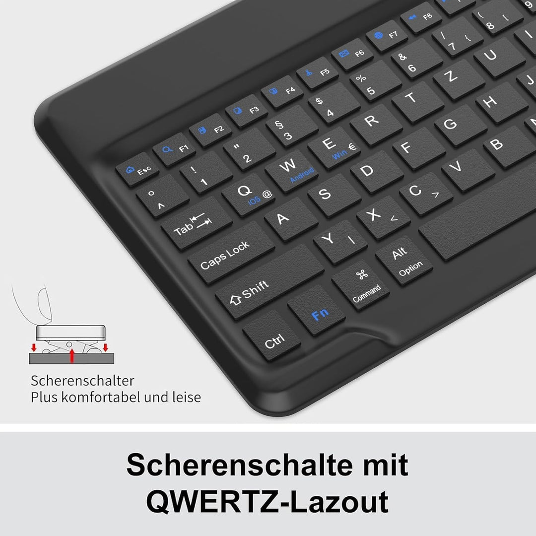 Für ab 12" grosse Tablets Hülle mit Tastatur QWERTZ | Kompatible Android, iPadOS, Windows, HarmonyOS