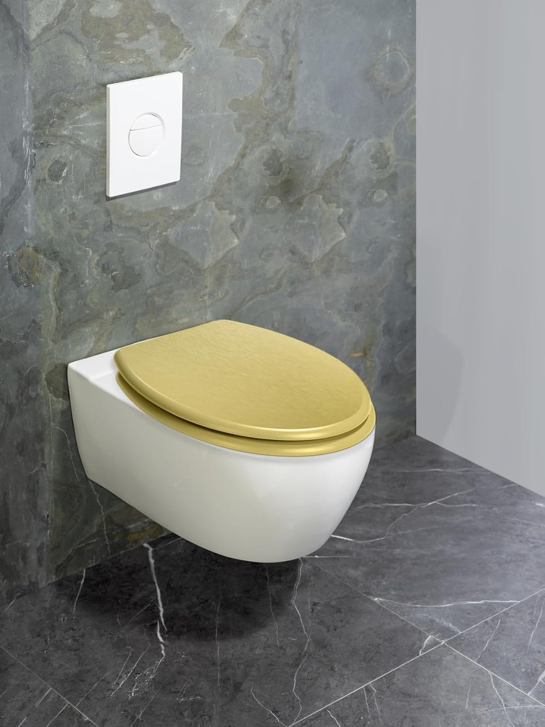 WENKO WC-Sitz Aldeno Gold matt, Toilettensitz aus MDF mit Edelstahl-Befestigung, foliert, dezente Ho