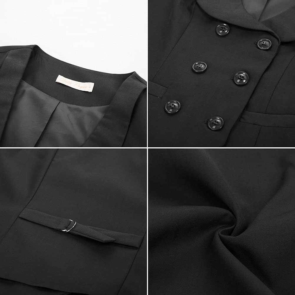 Belle Poque Damen Weste mit Gebogenes Revers V-Ausschnitt Karierte Weste mit Zwei Taschen Geometrisc