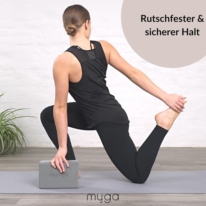 Myga Yoga Zubehör Set | 2 Rutschfeste Blöcke & Verstellbarer Gurt (Grau) | Perfekt für Anfänger & Fo