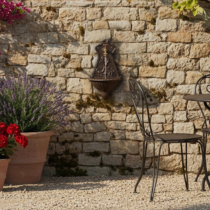 Relaxdays Wandbrunnen, nostalgischer Gartenbrunnen, Waschbecken & Wasserhahn, HBT: 42 x 24,5 x 11,5