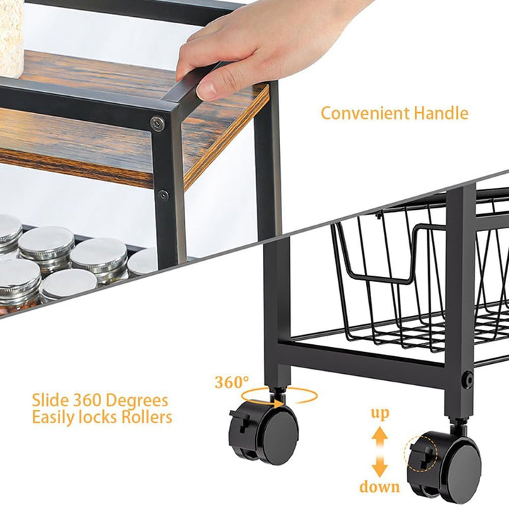Metall Rollwagen Mit Schubladen, KüChenwagen Schmal Servierwagen Mit Rollen, 4 Ebenen Nischenregal M