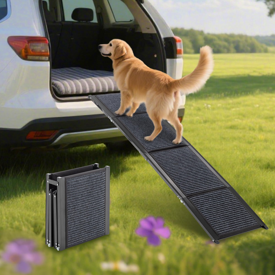 Hunderampe Auto Klappbar, Extra Lange Hunderampe mit Rutschfester Teppich für Grosse Hunde bis 110 K