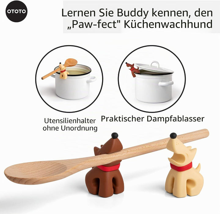 OTOTO Best Buddies Kitchen Spoon Holder, 2 Pack - Cooking Spoon Rest for Kitchen Counter - Spatula,