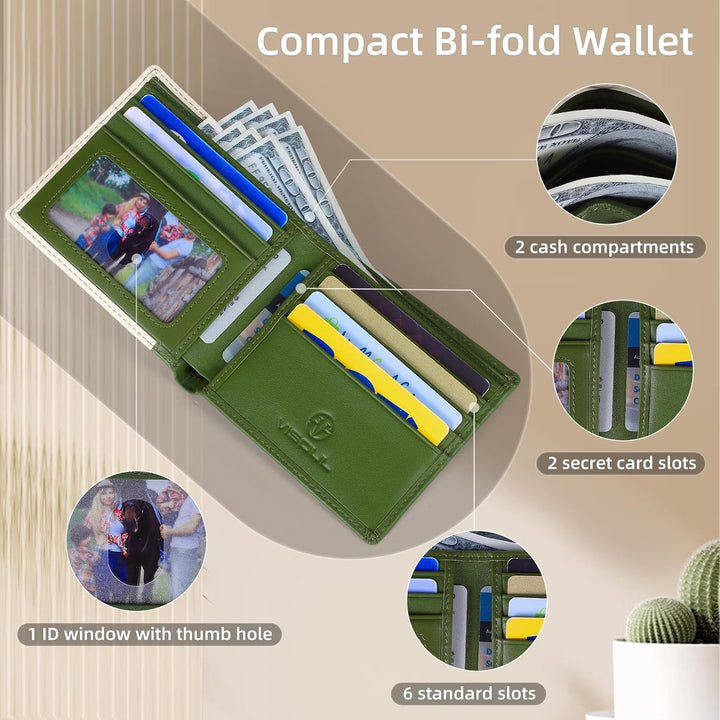 VISOUL Echt Leder Geldbörse Herren mit RFID Schutz Portemonnaie Gross mit Münzfach 8 Fächer Echtlede