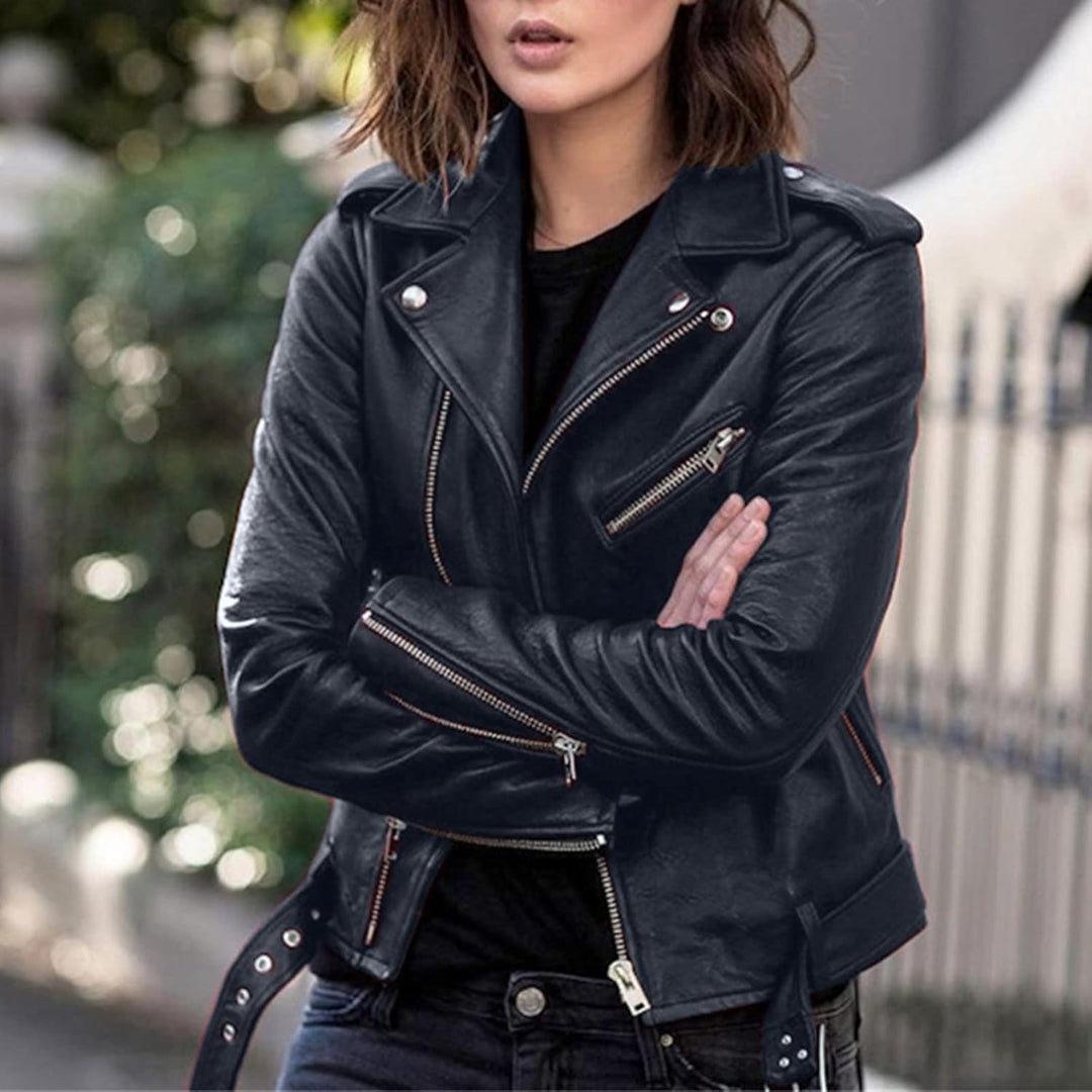 Damen Kunstlederjacke Moto Biker Lederjacke Reversjacke Für Lokomotiven Kurz Geschnittenes Oberteil