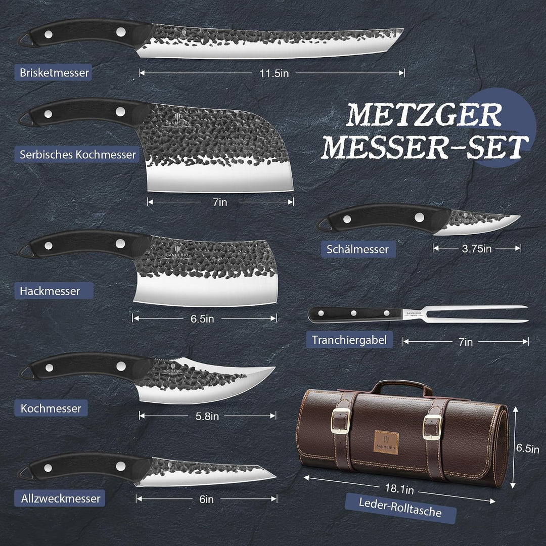 SANMEIHO 8-Teilig Metzgermesser Set mit Messertasche