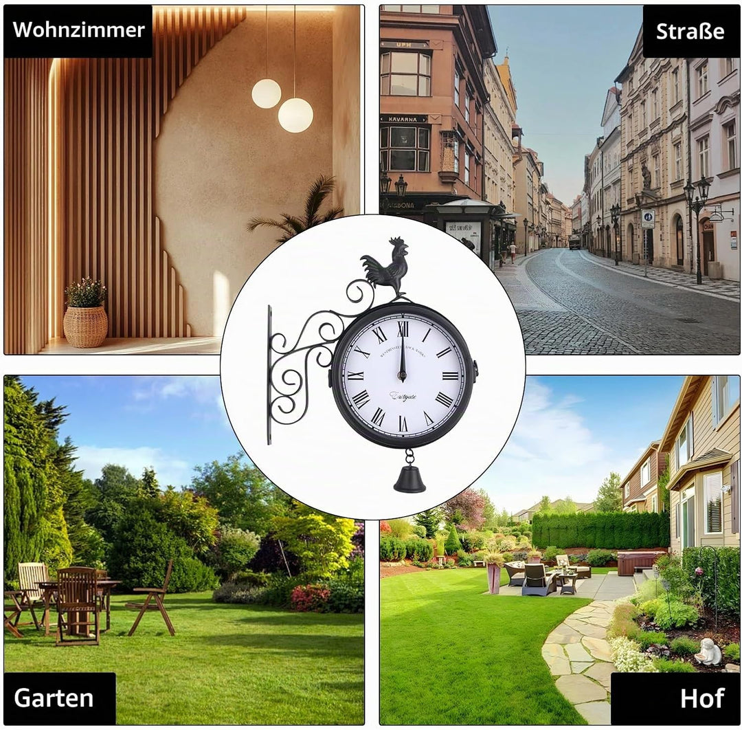 Gartenuhr, Bahnhofsuhr, Bahnhofsuhr Aussen Wetterfest, Doppelseitiges Design, Outdoor Uhr Garten Was
