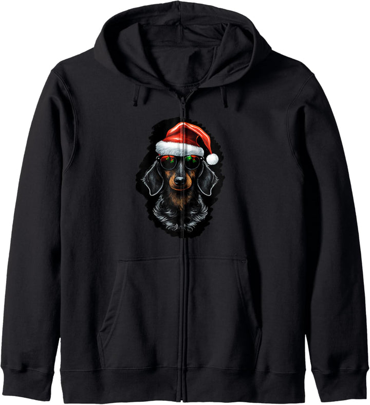 Dackel mit Weihnachtsmütze Sonnenbrille Retro Weihnachten Outfit Kapuzenjacke