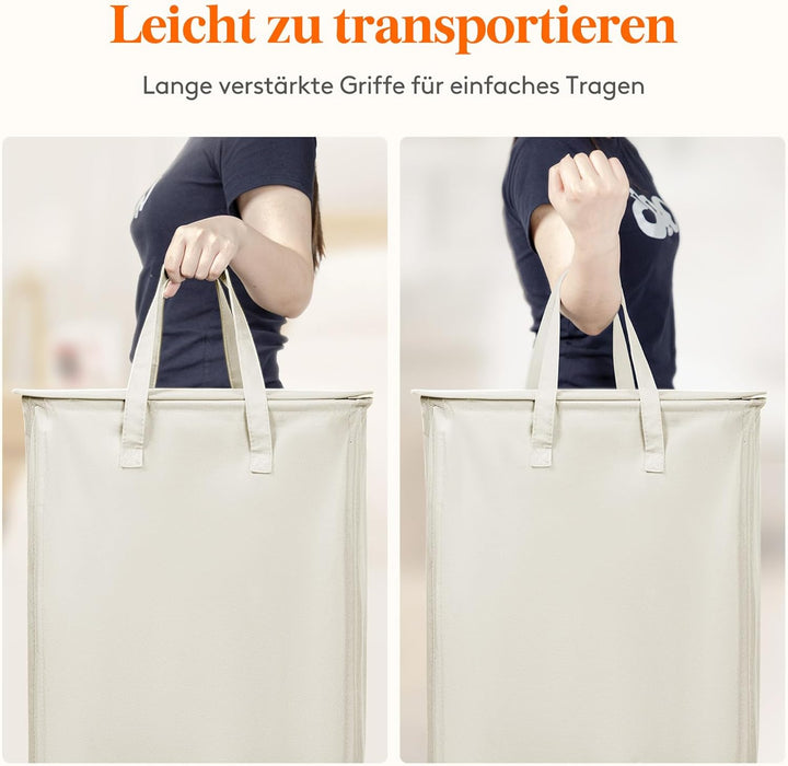 Lifewit 65L schmaler faltbarer Wäschekorb mit Deckel, Weiss | Schlanke Wäschebox mit Griffen als Sch