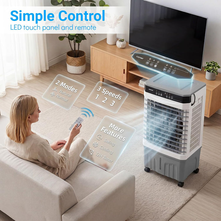 COSTWAY Luftkühler mit Wasserkühlung, mobile Klimaanlage ohne abluftschlauch leise, Kühlventilator m