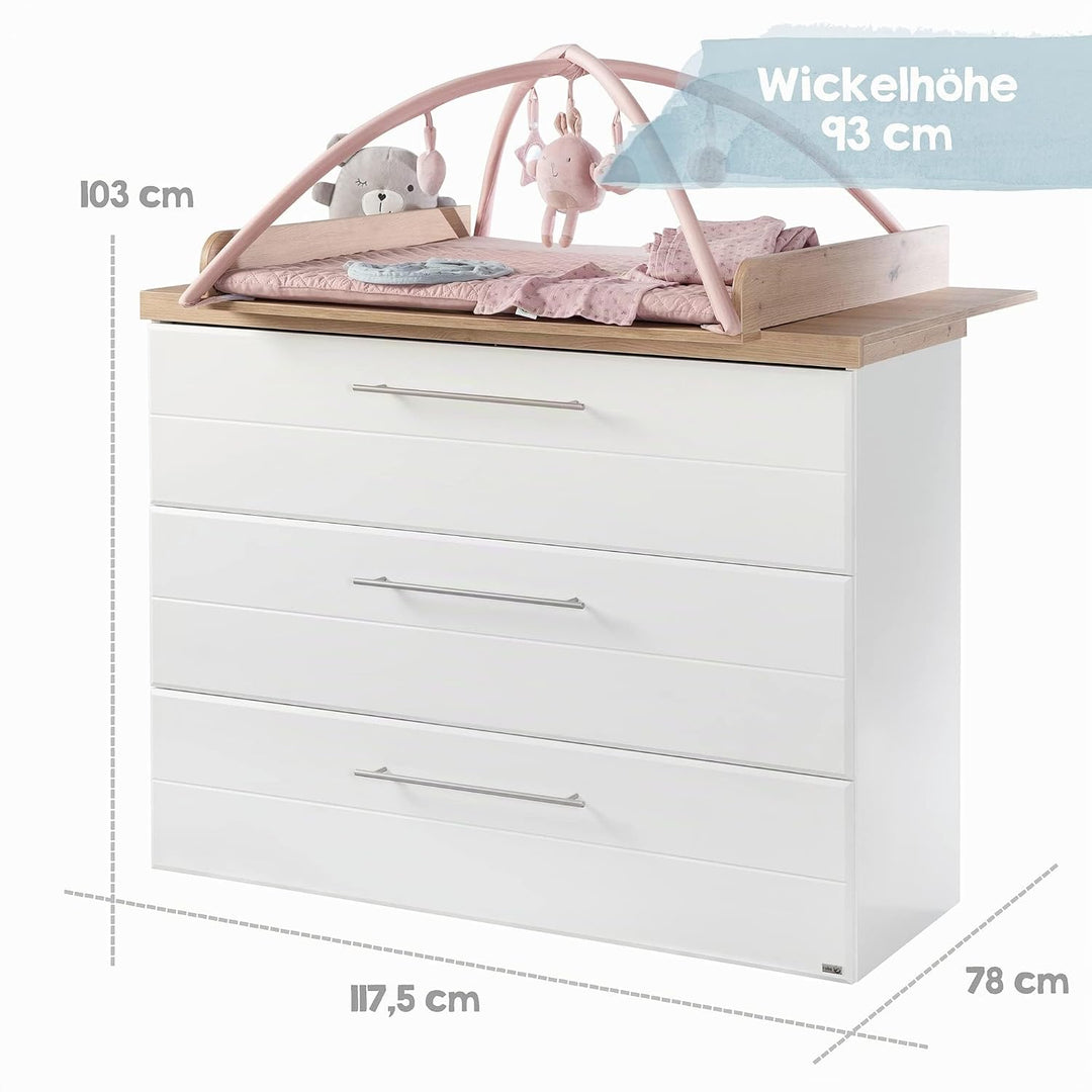 roba Wickelkommode 'Nele' breit, inkl. Wickelansatz, weiss, Kranz in 'Artisan Eiche', Wickelhöhe 93