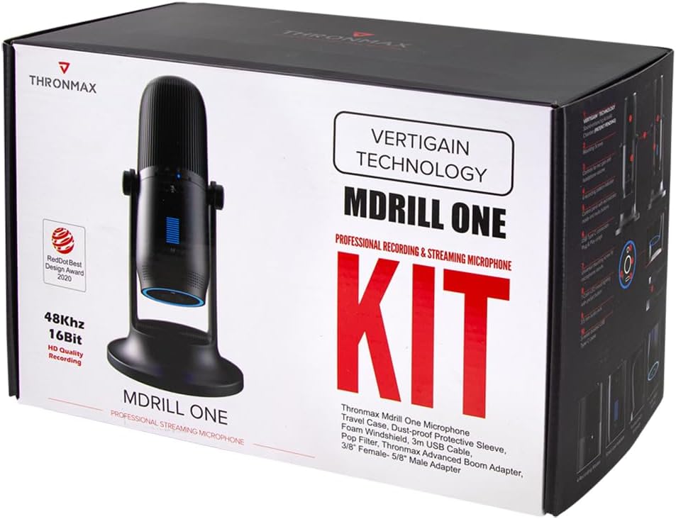 Thronmax Mdrill One (M2) Kondensator Mikrofon (Schwarz) für professionelle HD Aufnahmen (48kHz) in S