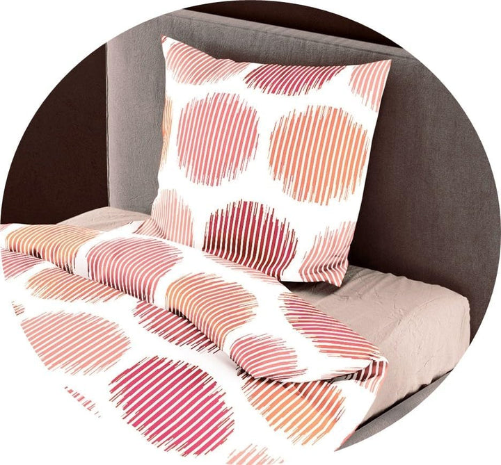 Bierbaum Seersucker Bettwäsche 2 TLG. 135x200cm Dots Kreise Rot/Grün Baumwolle, Farbe:Rot, Rot