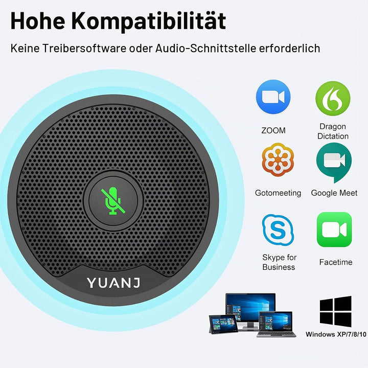 YUANJ USB Mikrofon PC für Konferenz, Konferenzmikrofon 360º Spracherkennung Plug &amp; Play, PC Tischmik
