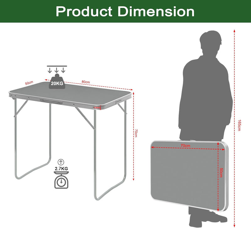 eSituro Campingtisch Klapptisch auf Balkon, Beistelltisch klappbarer Balkontisch, Faltbarer Tisch, G