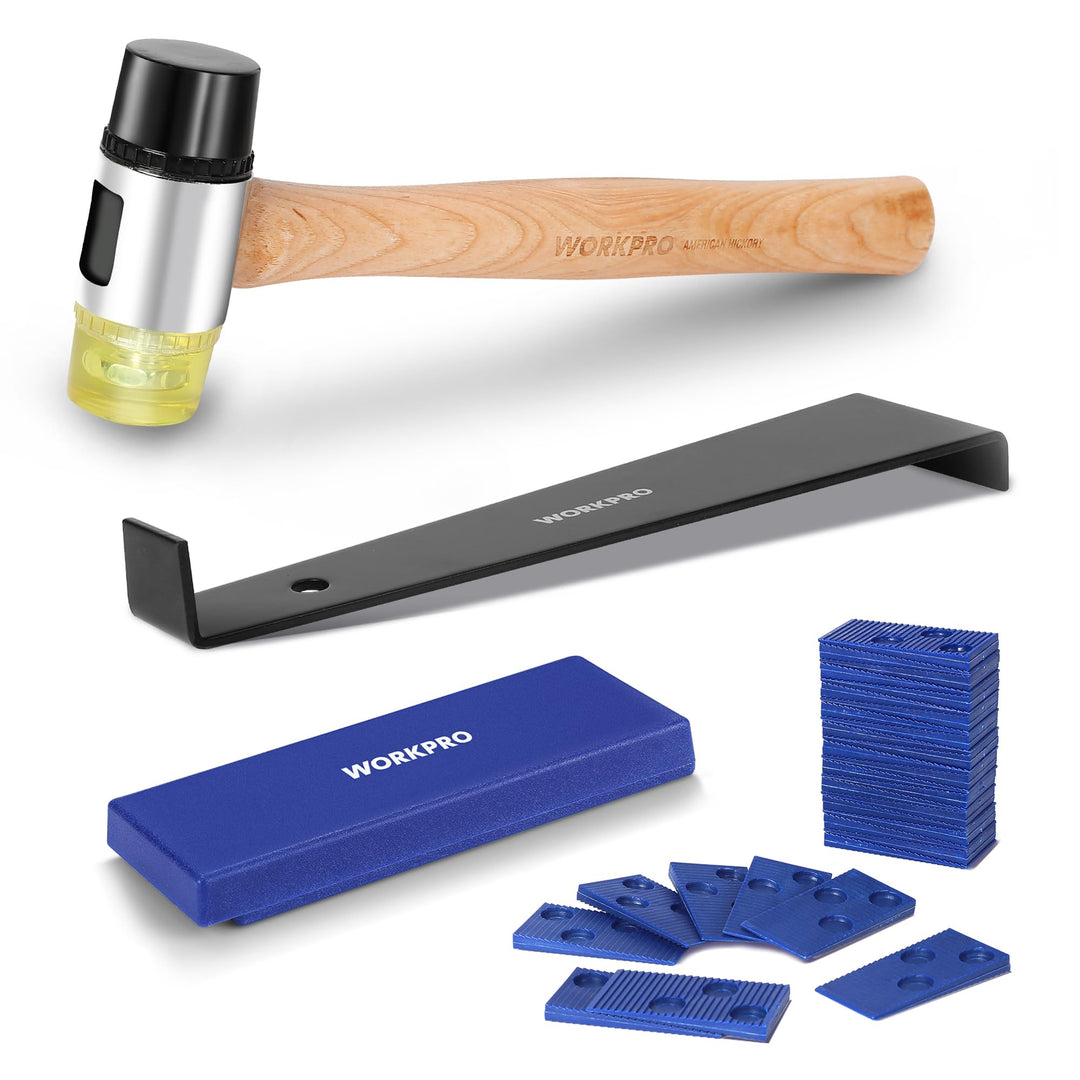 WORKPRO Laminat Verlegeset, Werkzeug zum Verlegen von Laminat mit 30 Abstandshalter, doppelseitigem