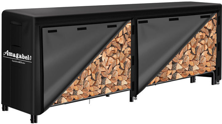 Amagabeli 2,4 m Kaminholzregal mit Abdeckung Kombi-Set Wasserdichter Outdoor-Holzhalter für Kamin Sc