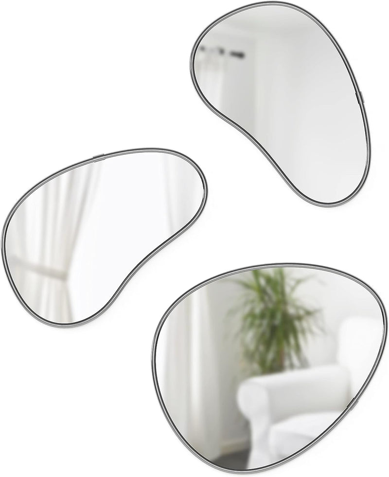 Umbra Hubba Pebble Wandspiegel Set, Moderne Design Spiegel mit Organischer Form, 3er-Set, Titan Tita
