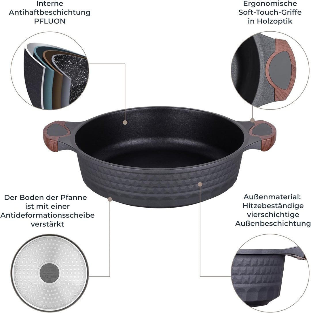 RESTO Kochtopf Schmortopf 4,4L mit Deckel 28cm, H=8cm | Antihaftbeschichtung | im Geschenkkarton | F