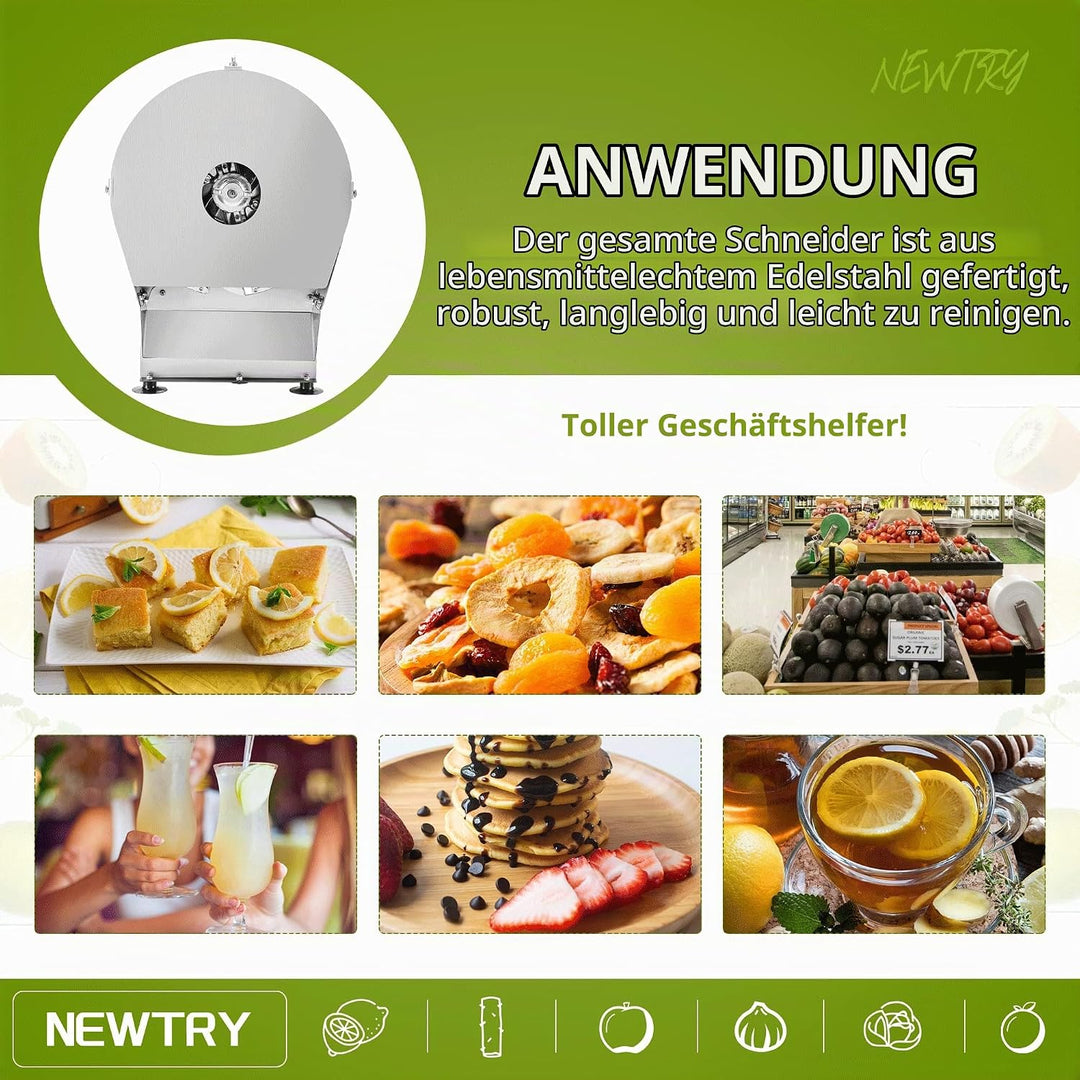 NEWTRY Elektrische Gemüseschneidemaschine, Scheibenförmig, 0-10mm Einstellbar für Obst und Gemüse, K