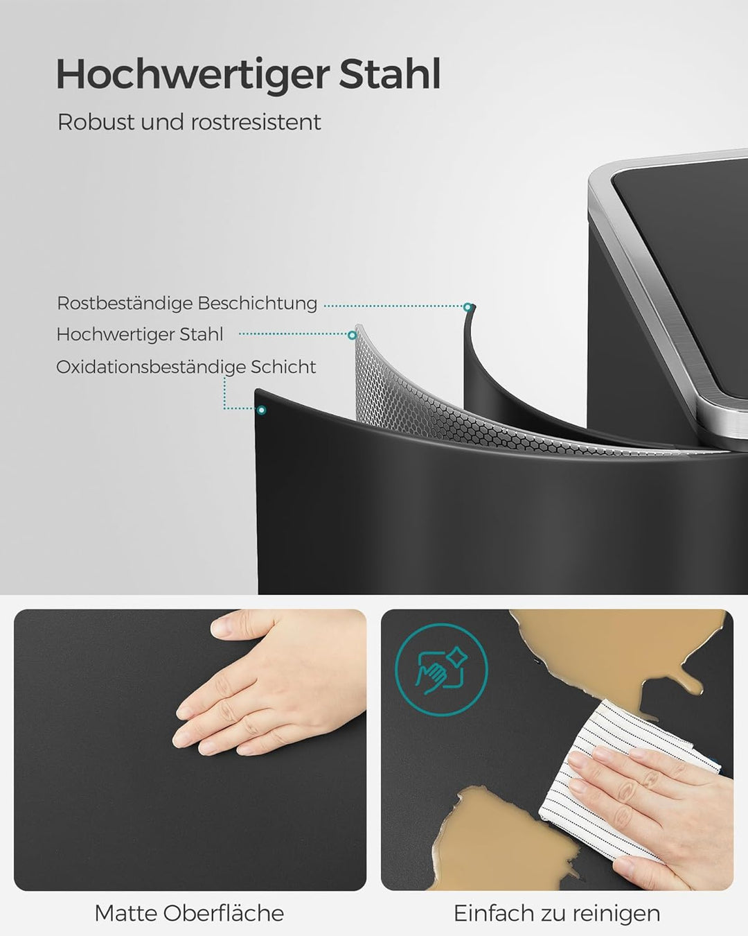 SONGMICS Mülleimer für die Küche, 2 x 30 L, Abfalleimer mit 2 Fächern, Mülltrennung, schwarz