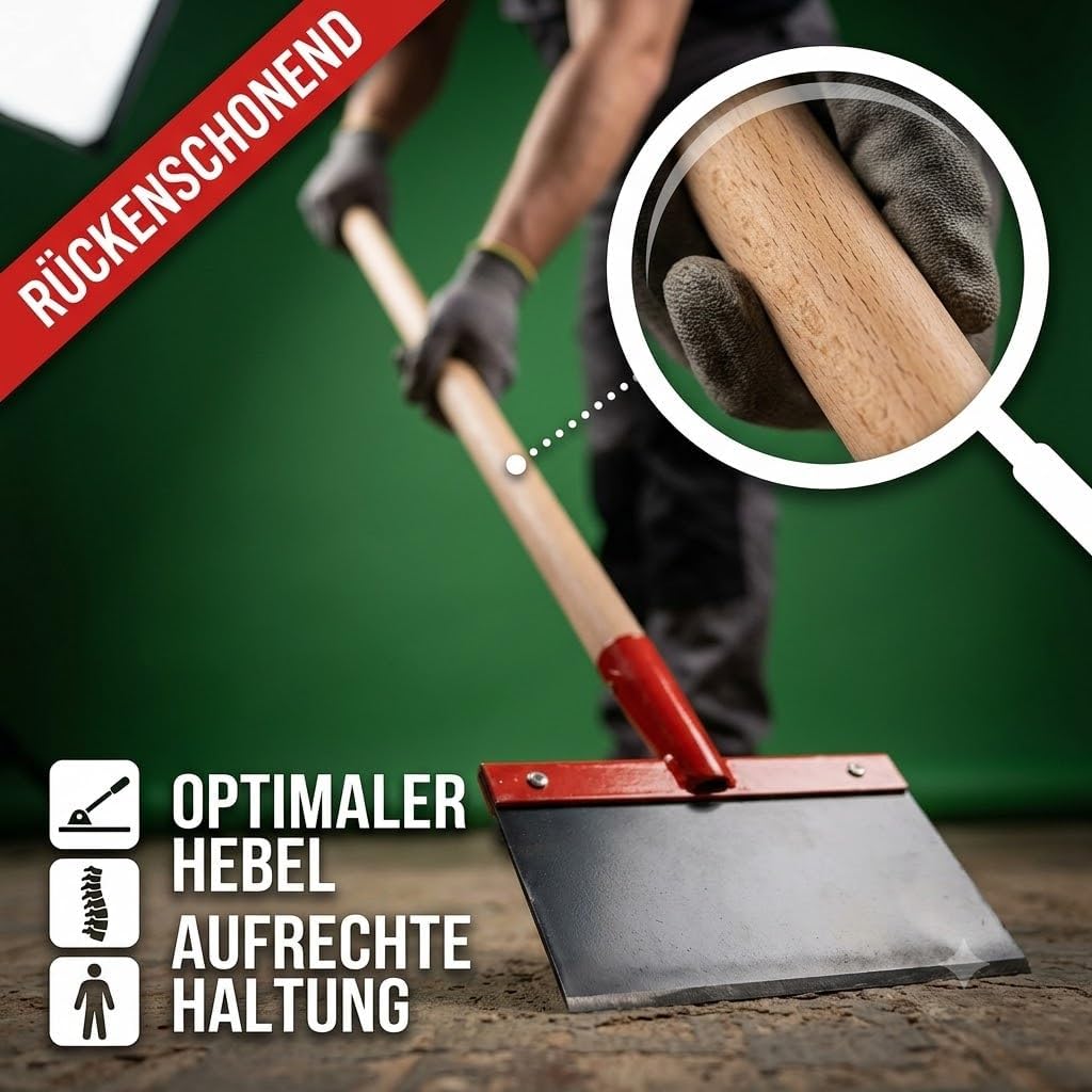 Stossscharre 15 cm mit Buchenholzstiel 130 cm | Federstahlblatt ohne Strebe 150 mm breit | Bodenscha