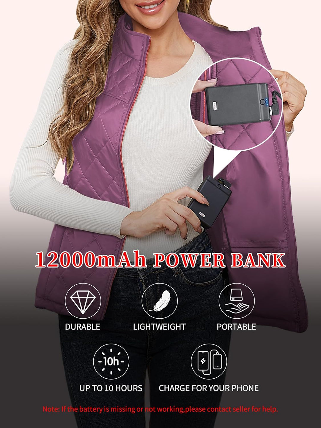 Kintiwe Beheizbare Weste, Beheizte Weste Damen Heizweste mit 12000mAh Powerbank, Beheizbare Jacke He