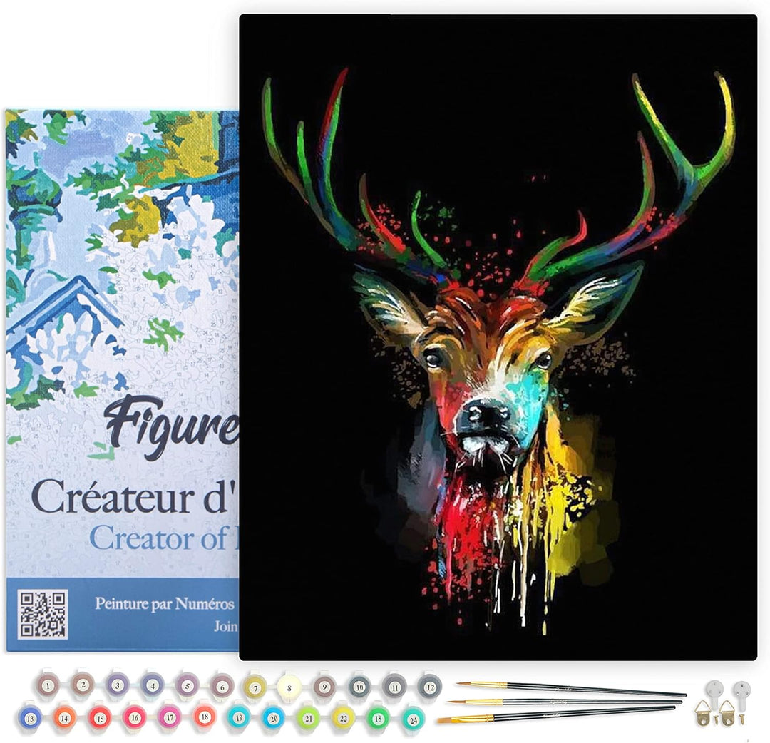 Figured'Art Malen Nach Zahlen Erwachsene Mit Rahmen Hirsch in Farbe - Paint by Numbers Basteln DIY B