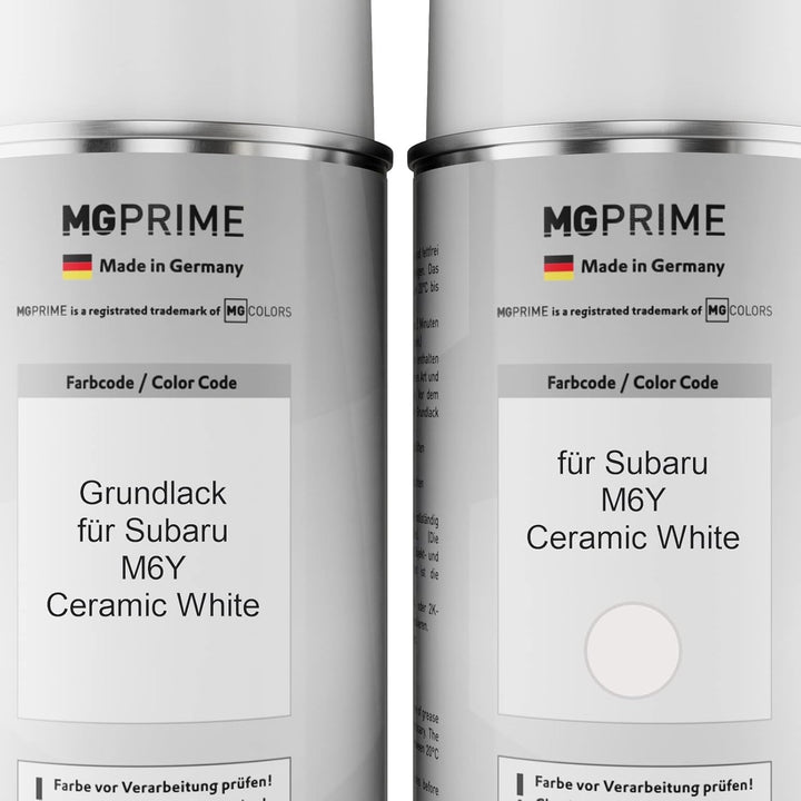 MG PRIME Autolack Sprühdosen Set für Subaru M6Y Ceramic White Grundlack Basislack Klarlack Spraydose