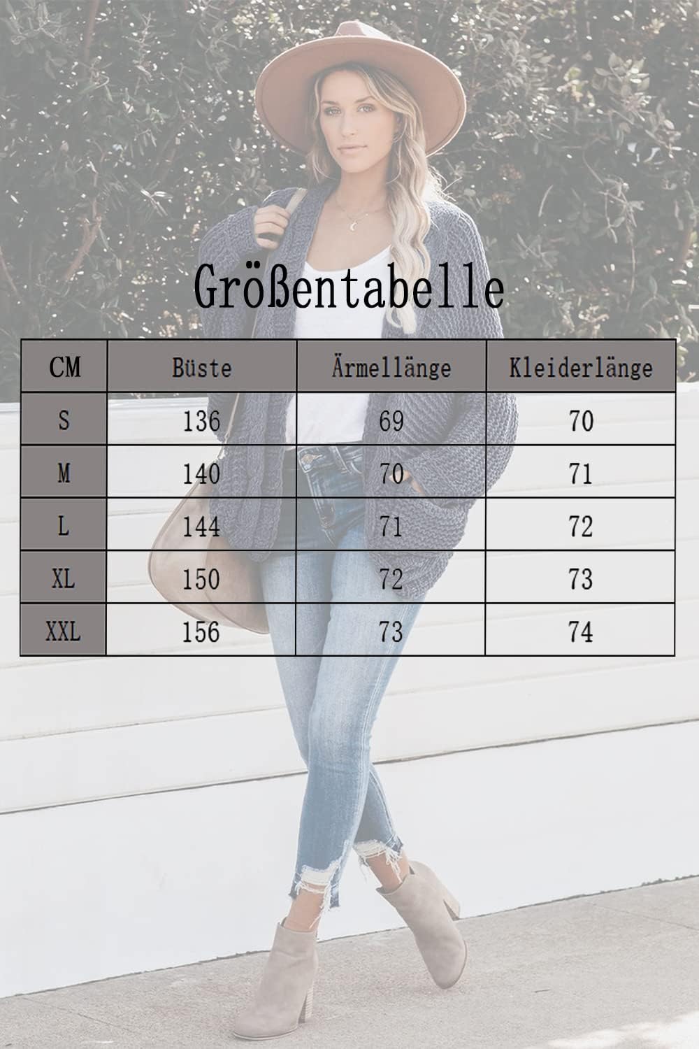 JayscreateEU Strickjacke Damen Cardigan Lange Open Front Sweater mit Tasche Grobstrickjacke Langarm