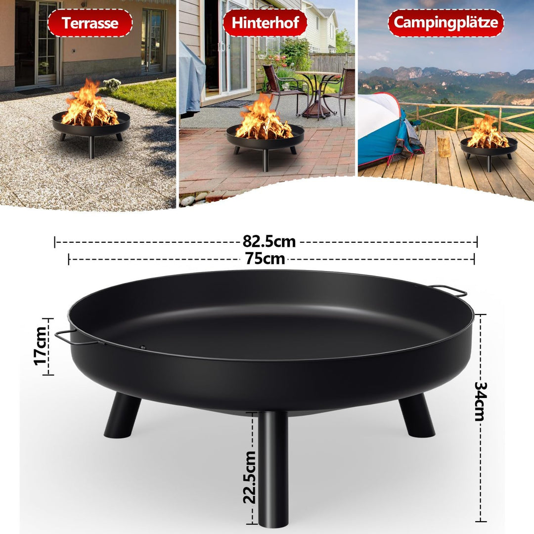 Feuerschale 80 cm, Feuerstelle Garten mit Griffen und Abnehmbaren Beinen,Feuerschale Edelstahl Tragb