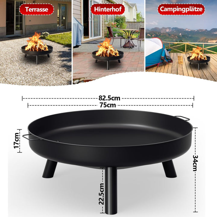 Feuerschale 80 cm, Feuerstelle Garten mit Griffen und Abnehmbaren Beinen,Feuerschale Edelstahl Tragb