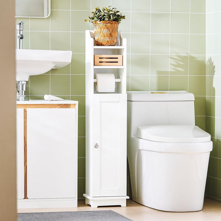 SoBuy FRG177-W Freistehend weiss Toilettenrollenhalter Toilettenpapieraufbewahrung Badregal Toilette