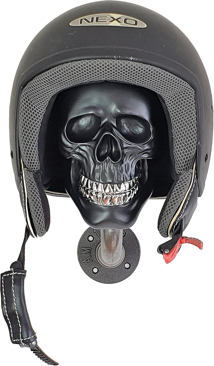 Helmhalter Wand Skull Kopfhörerhalter Metall Biker Helm retro pipes Totenkopf