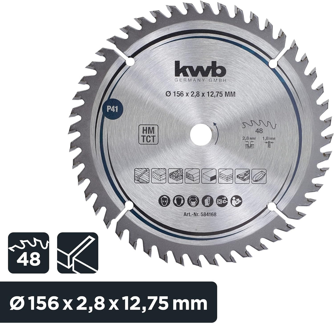 kwb Kreissägeblatt 156 x 12,75 mm, sehr feiner Schnitt, Sägeblatt geeignet für Arbeitsplatten, Holz
