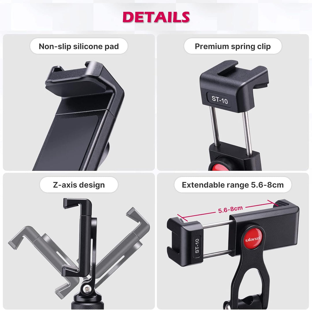 ULANZI ST-10 Metall Handyhalterung Handy Stativ Adapter Zubehör Tripod Selfie Stick Smartphone Halte