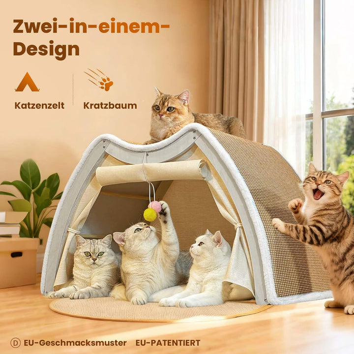 Sisal Katzenhaus Kratzbrett, 2-in-1 Kratz & Katzenzelt, Haustierhäuser, Tipi Hundezelt kleine Hunde,