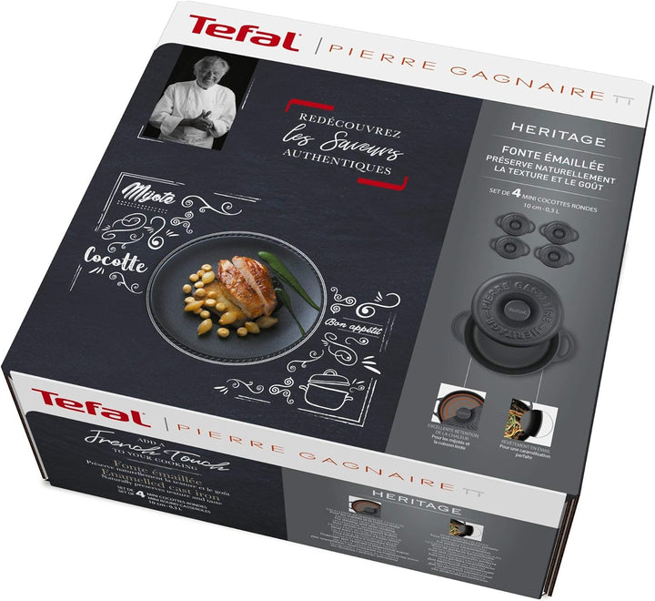 Tefal Pierre Gagaire Heritage Set 4 Mini-Kasserollen aus Stahlguss, rund, 10 cm / 0,3 l, Induktion,