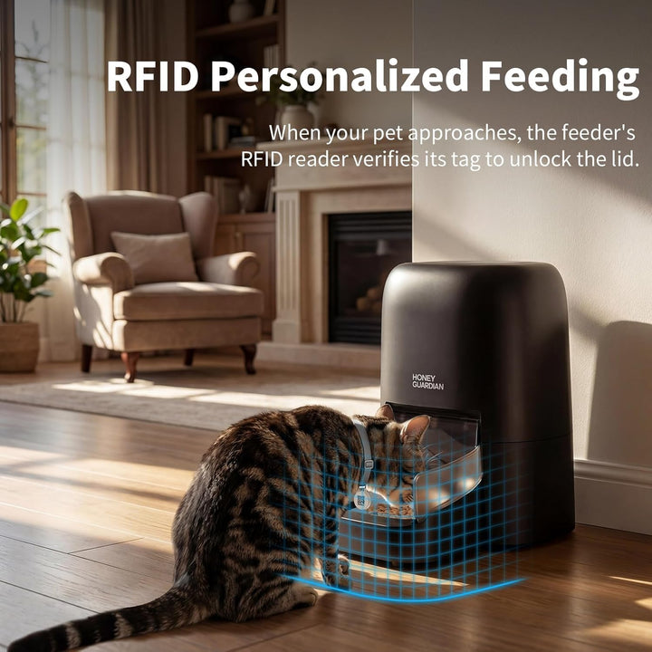 Futterautomat Katze RFID, 5G WiFi Futterspender Katze mit Collar-Tag-Sensor, 4.6L Katzenfutter Autom