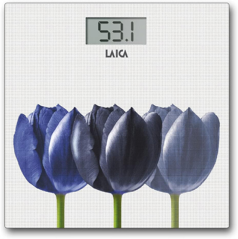 Laica PS1075W Elektronische Personenwaage, Blaue Blumen/Weisser Hintergrund