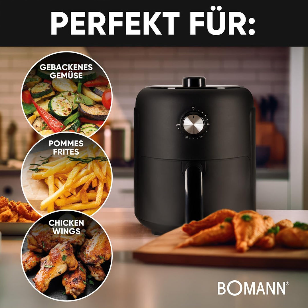 Bomann® Heissluftfritteuse mit 360° Air-Flow | Öl- und fettfreies Frittieren | Airfryer 80°C - 200°C
