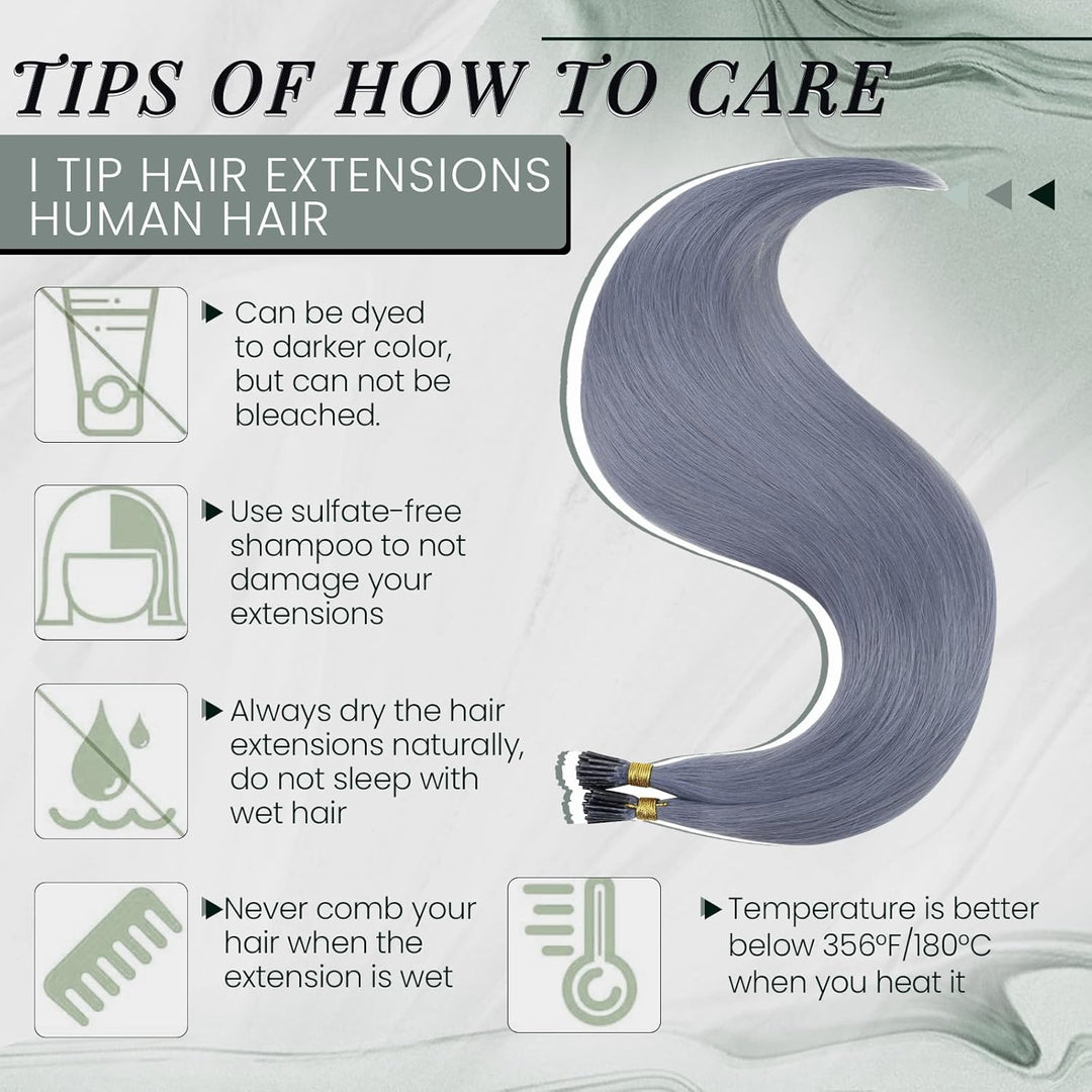 RUNATURE Bonding Extensions Echthaar Lang 55cm GrauBlau Extensions Echthaar Bonding 25 Strähne 25g G
