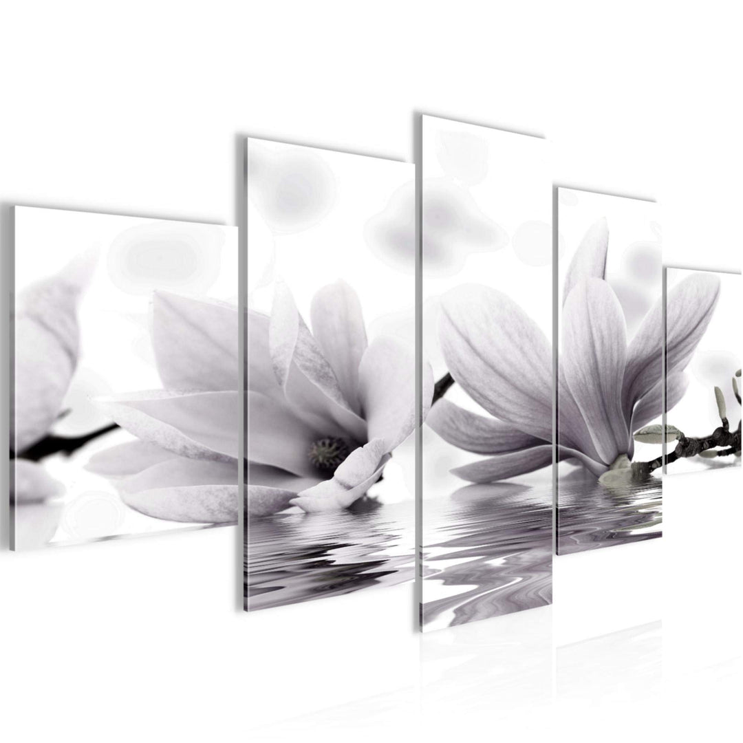 Runa Art Wandbilder Blumen Magnolien 5 Teilig Bild auf Vlies Leinwand Deko Wohnzimmer Spa Schwarz We