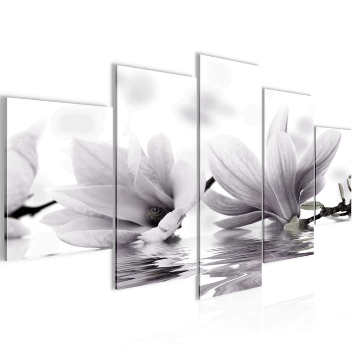 Runa Art Wandbilder Blumen Magnolien 5 Teilig Bild auf Vlies Leinwand Deko Wohnzimmer Spa Schwarz We